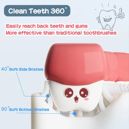 Vista 9 de YOTEE Cepillo de dientes en forma de U para niños, 2 piezas, cepillo de dientes para niños pequeños con cabezal de cepillo de silicona suave