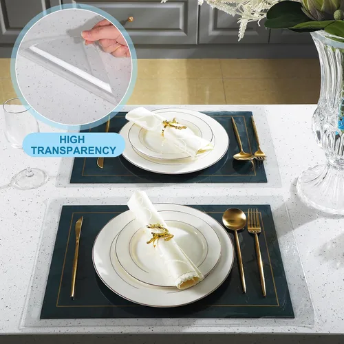 Vista 4 de 8 manteles individuales transparentes de 13 ¼ x 20 pulgadas, protector de plástico transparente para cocina, mesa de comedor, manteles individuales