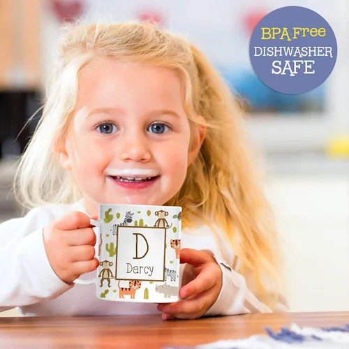 Vista 2 de Taza personalizada Safari Kids con nombre e inicial, polímero ligero