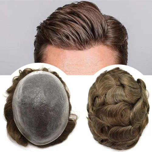 Vista 41 de Tupé para hombre, pieza de cabello humano real, sistema de reemplazo para hombres, piel ultrafina, para hombre, línea capilar natural, tupé para 17#