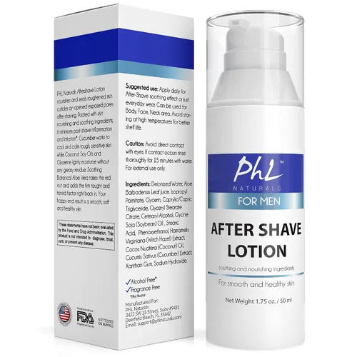 Vista 5 de PHL Naturals Loción para después del afeitado sin perfume para hombres, calma, hidrata, repara la piel y previene las quemaduras de afeitar, acabado