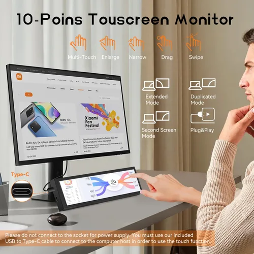 Vista 4 de Monitor táctil pequeño de 8.8 pulgadas, pantalla de temperatura de PC, pantalla de panel de sensores de PC, pantalla IPS USB mini para Raspberry Pi