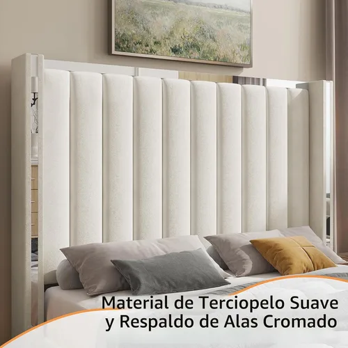 Vista 3 de Jocisland Marco de cama tamaño Queen con cabecero de 58 pulgadas de alto, cama de plataforma tapizada en terciopelo con cabecero tipo wingback