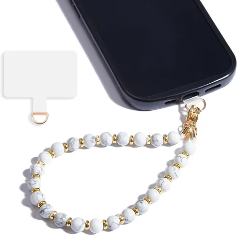 Vista 18 de Correa de muñeca con cuentas de mármol para mujer, diseño desmontable 304 Steel Core, detachable phone wristlet with tether tab, keeps your phone