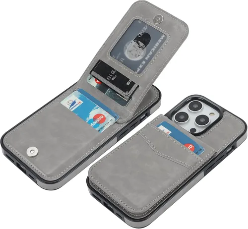 Vista 13 de KIHUWEY Compatible con iPhone 14 Pro Funda Cartera con Tapa con Soporte para Tarjetas de Crédito, Cuero Premium con Cierre Magnético, Función Atril