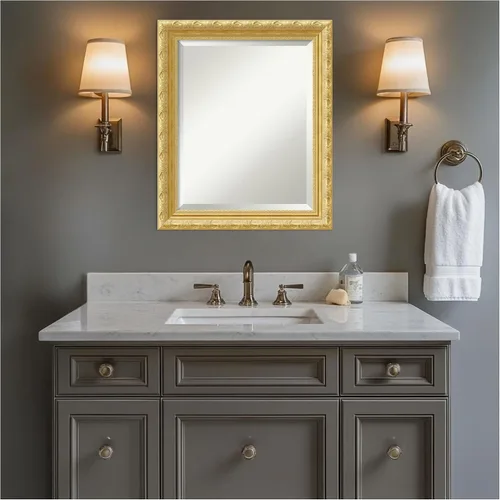Vista 8 de Amanti Art 24x20 Bathroom Vanity Mirror, Versailles Gold Wood Frame, Rectangular Wall Mirror, Beveled Edge, Hangs Horizontally or Vertically