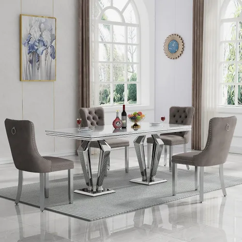 Vista 88 de Juego de 5 mesas de comedor, juego de mesa de cocina y comedor para 4, mesa de comedor rectangular de mármol sintético negro de 70 pulgadas con base