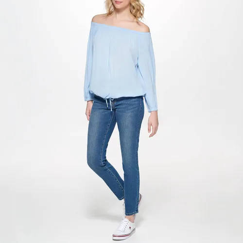 Vista 2 de Tommy Hilfiger Blusa con botones y cuello de banda para mujer