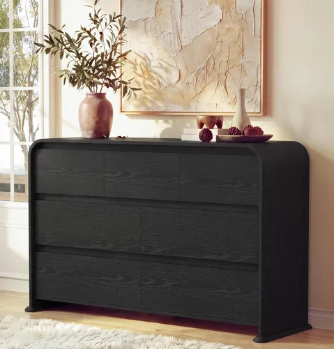 Vista 12 de JUMMICO Cómoda negra para dormitorio, cómoda de madera de 47.2 pulgadas con Negro