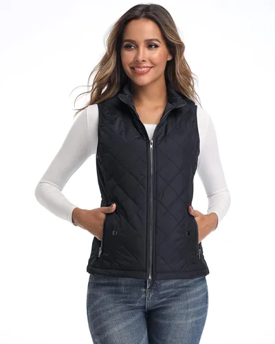 Vista 2 de Chaleco para exteriores de mujer, chaleco acolchado ligero con cremallera y cuello alto.