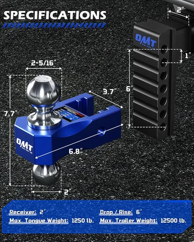 Vista 7 de OMT - Enganche de remolque ajustable, receptor de 2 pulgadas, enganche de Negro-Azul
