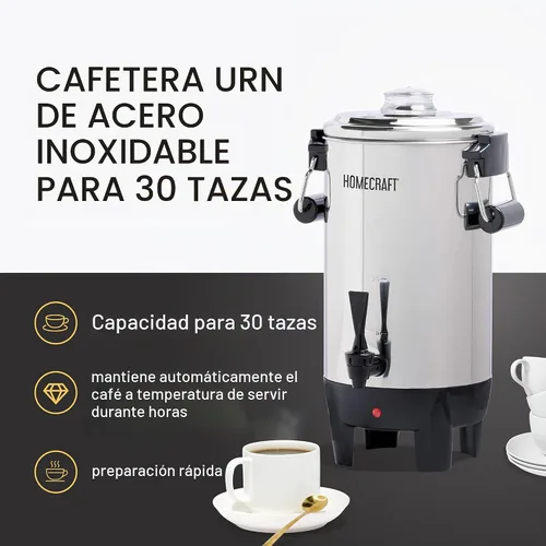 Vista 2 de Urna de café de 30 tazas – Grifo doble de acero inoxidable de preparación rápida – perfecta para expreso, agua caliente, té, chocolate caliente