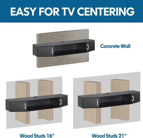 Vista 6 de FITUEYES Soporte flotante para TV montado en la pared, estante de TV con puerta, consola multimedia de madera, centro de entretenimiento debajo