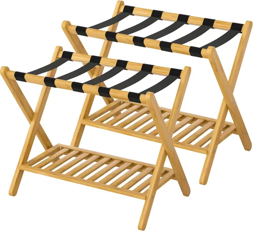 Vista 13 de Portaequipajes plegable con estante de almacenamiento para habitación de invitados Hotel Essentials de bambú sólido resistente soporte