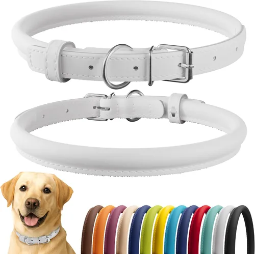 Vista 80 de CollarDirect - Collar de cuero enrollado para perro, collar redondo acolchado suave para cachorro, collar de cuero auténtico hecho a mano