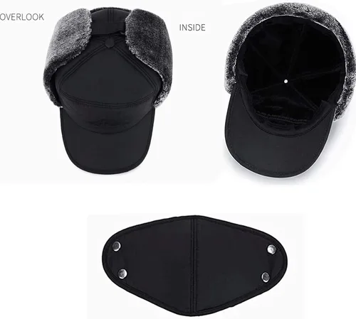 Vista 5 de Sombrero bombardero cálido de invierno para hombre, resistente al viento, con solapa para la oreja, para el clima frío, esquí, caza, pesca, regalos