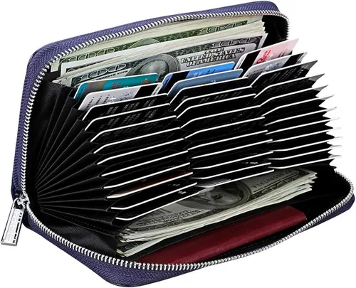 Vista 3 de Cynure Cartera grande de cuero con cierre RFID para mujer, 36 ranuras