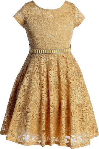 Vista 15 de Little Girl - Vestido de niña con manga de encaje y cinturón de piedras