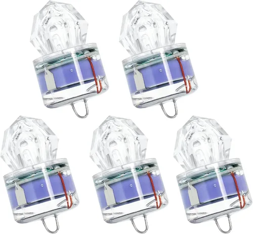 Vista 8 de BLUEWING 5pcs Diamond Fishing Lights LED Deep Drop Underwater Flashers Water-Activated Lighted Fish Lures for Swordfish, Tilefish, Halibut, Tuna
