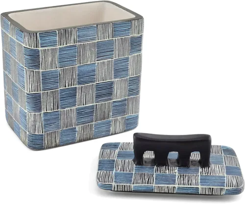 Vista 2 de Swahili Modern Basketweave - Caja pequeña para esteatita, azul/negro