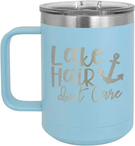 Vista 7 de LAKE HAIR NO CUIDAR Taza de café negra de 15 oz con tapa superior deslizante Taza de café de viaje aislada Ideas de regalo de cumpleaños