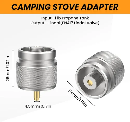 Vista 2 de 2 adaptadores de estufa de campamento, adaptador de recipiente de GLP, entrada de tanque de propano de 1 libra, EN417, adaptador de salida