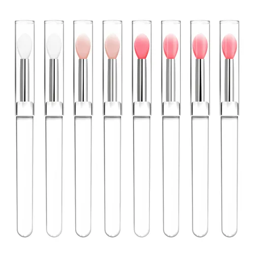 Vista 7 de Cepillo de silicona para labios, aplicador de lápiz labial con tapa, 8 brochas de maquillaje reutilizables, varitas de brillo de labios, herramienta