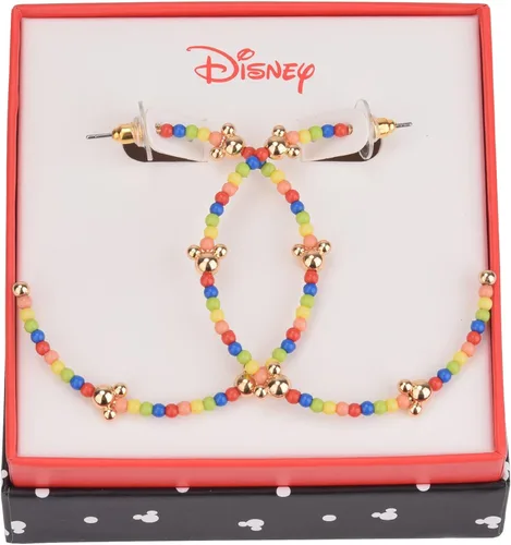 Vista 4 de Disney Mickey Mouse Beaded Hoop Earrings, One Pair for Women, Girls in Authentic Jewelry Gift Box, Gold Tone, Open Loop Design, Post Closure