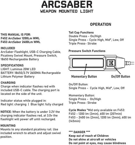 Vista 4 de Monstrum ArcSaber - Luz de arma de 1200 lúmenes con interruptor de presión remoto Compatible con M-LOK