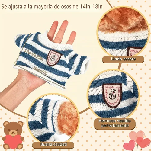 Vista 2 de Sratte 8 piezas de ropa para muñecas de peluche, ropa para osos de peluche, lindos accesorios para muñecas de peluche, suéter para oso, atuendo