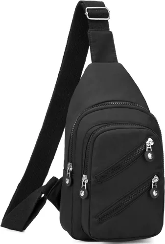 Vista 16 de Banelu Pequeña mochila bandolera bandolera para mujeres y hombres, bolsa de pecho, riñonera cruzada para exteriores, senderismo, viajes, color negro