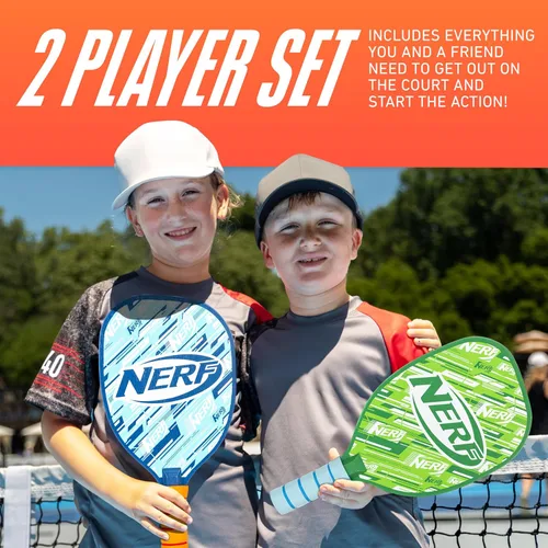 Vista 2 de NERF 2 Player Pickleball Paddle Set - Youth Pickleball Equipment Set - (2) Wooden Paddles with Foam Grips + (2) Outdoor Balls for Kids - Carry Bag
