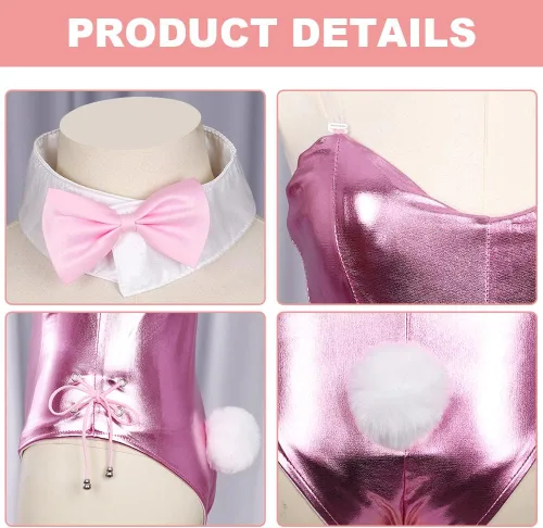 Vista 4 de Disfraz de conejito Senpai para mujer, traje de cosplay de anime de una pieza con orejas de conejo, conjunto de medias