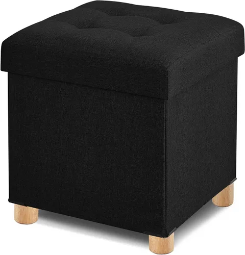 Vista 9 de BRIAN & DANY Ottoman with Storage, Small Storage Ottoman for Dorm, Linen Folding Ottoman Foot Stool with Legs for Living Room and Bedroom Gris