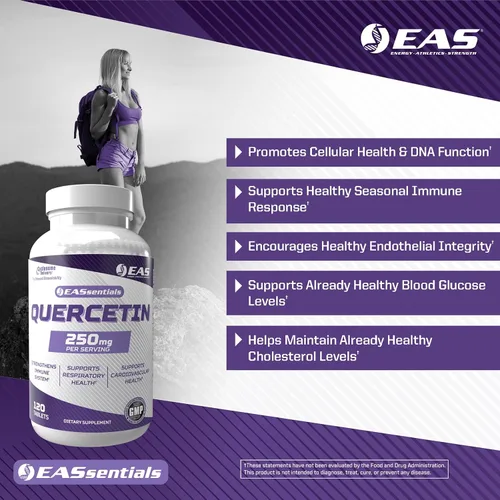 Vista 3 de EAS Quercetina 250mg Salud cardíaca y respiratoria Apoya la respuesta inmune Sin gluten, sin OGM Mejor absorción con entrega de ciclosoma