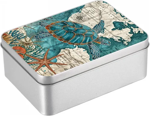 Vista 43 de Caja de lata de metal con tapa, contenedor de almacenamiento rectangular vacío de hojalata, estuche de lata portátil ligero para manualidades