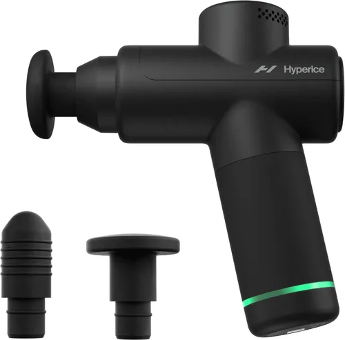 Vista 7 de Hyperice Hypervolt Go 2 - Gris Ártico - Con tecnología Quiet Glide - Pistola de masaje de percusión de mano - 3 velocidades, 2 cabezales