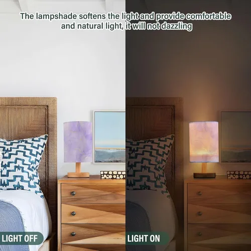 Vista 5 de Lámpara de mesita de noche líquida de lavanda morada, luces LED cálidas con puerto de carga USB, lámparas de escritorio cilíndricas retro