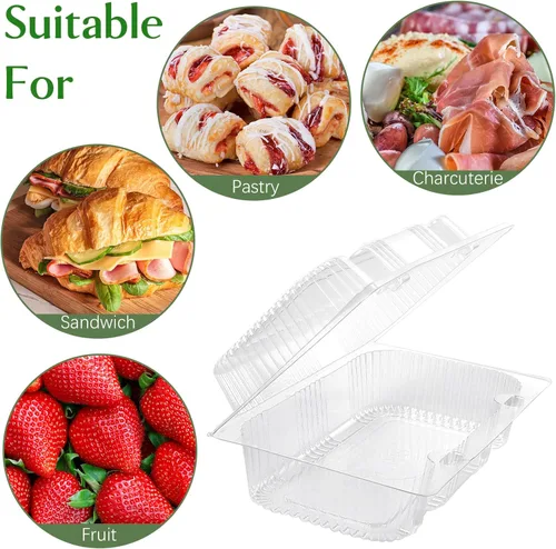 Vista 4 de TOFLEN Recipientes desechables de plástico resistente con bisagras con tapas transparentes (paquete de 40) recipientes para pan de 7.2 x 4.7 x 3