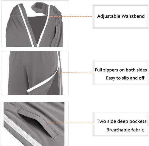 Vista 5 de Deyeek Pantalones cortos de baloncesto para hombre, con cremallera lateral, pantalones cortos de baloncesto para después de la cirugía, pantalones