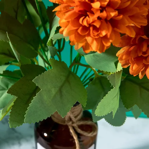 Vista 5 de Flores artificiales de caléndula, paquete de 4 ramos de flores de caléndula de seda de 12 pulgadas para decoración del día de los muertos