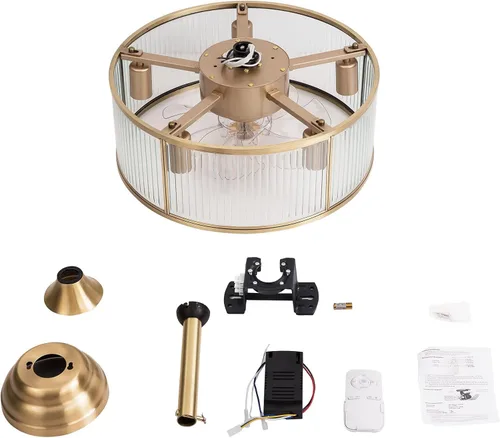 Vista 5 de AngelcityCC Ventiladores de techo enjaulados dorados con luz, ventilador de techo sin aspas de 18 pulgadas con control remoto, luz de ventilador