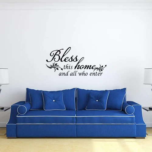 Vista 2 de Decoración de calcomanía de vinilo con texto en inglés “Bless This Home and All who Enter”, para la entrada o la sala de estar