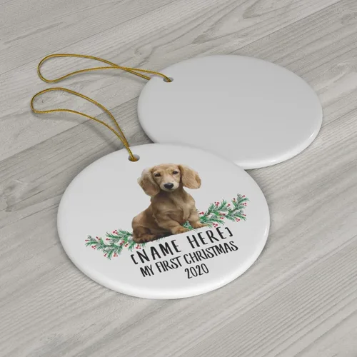 Vista 3 de Nombre personalizado Año salchicha crema Año Nuevo 2026 Decoraciones Regalos Primero 2025 Adornos de árbol de Navidad círculo de cerámica