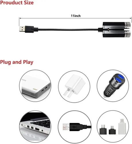 Vista 6 de LEDCARE - Proyector de luces nocturnas USB con forma de estrella, activadas por sonido, 3 modos, 2 en 1, lámpara de techo interior de automóvil