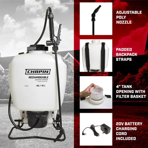 Vista 2 de Chapin International 60124 - Rociador de mochila recargable con batería interna de 4 galones, 20 V, fabricado en los Estados Unidos, 1 paquete