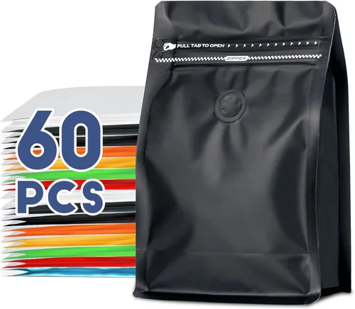 Vista 16 de Bolsas de café con válvula (60 piezas, 4 onzas, 0.25 libras) Bolsas de embalaje de granos de café ventiladas con alta barrera de papel de aluminio
