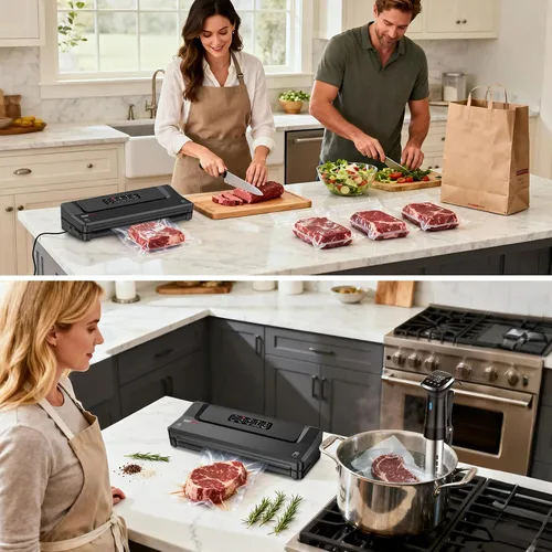 Vista 8 de Bonsenkitchen Máquina selladora al vacío con 5 bolsas de vacío, negro plateado
