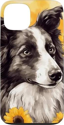 Vista 7 de iPhone 16 Border Collie Dog Watercolor Sunflower Border Collie Case