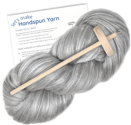 Vista 6 de Aprende a girar - Kit de Spinning para principiantes con husillo de caída y lápiz de mezcla de merino/seda Roving. ¡Elige tu color y haz hilo!